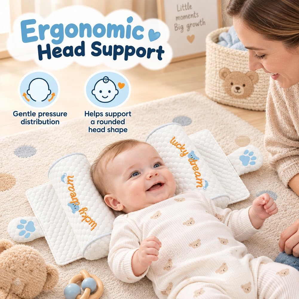 🎀 Infant Head-Shaping Pillow with Adjustable Neck Support, 0–6 Months