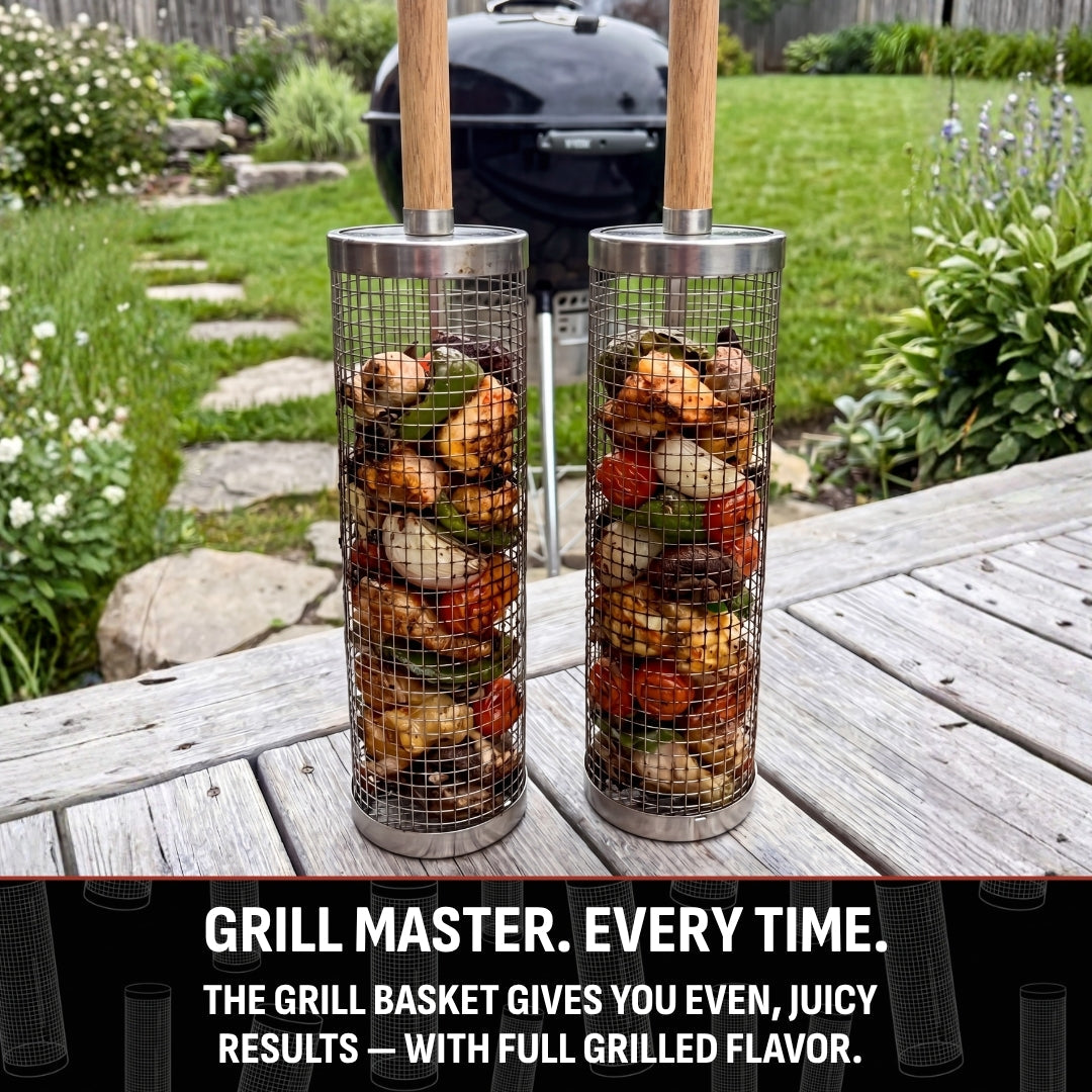 Rolling BBQ Grill Basket 🔥 – Easy Grilling for Outdoor Cooking