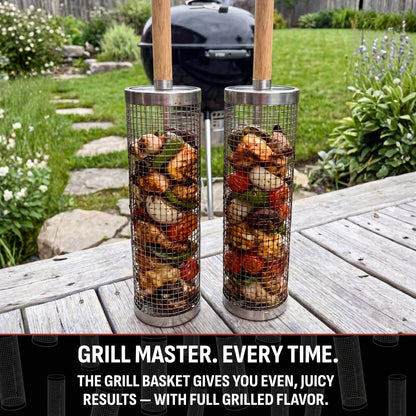 Rolling BBQ Grill Basket 🔥 – Easy Grilling for Outdoor Cooking