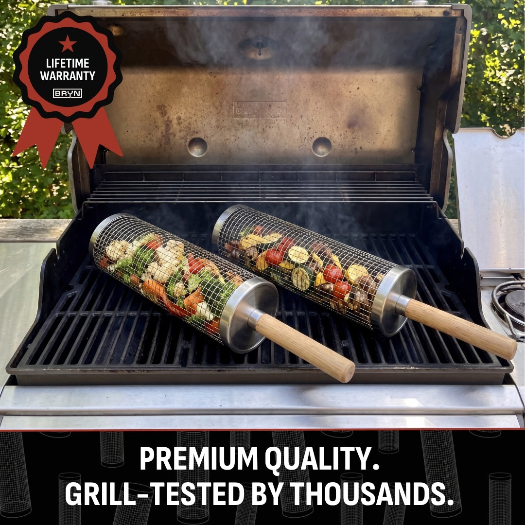 Rolling BBQ Grill Basket 🔥 – Easy Grilling for Outdoor Cooking