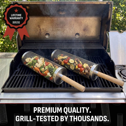 Rolling BBQ Grill Basket 🔥 – Easy Grilling for Outdoor Cooking