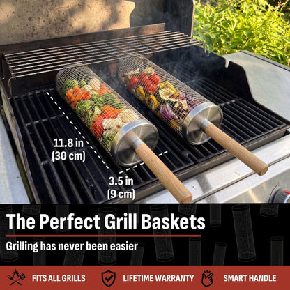 Rolling BBQ Grill Basket 🔥 – Easy Grilling for Outdoor Cooking