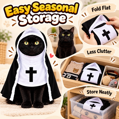 🐾 Holy Cuteness! Pet Nun Outfit with Hood for Halloween Parties & Photo Ops 🎃