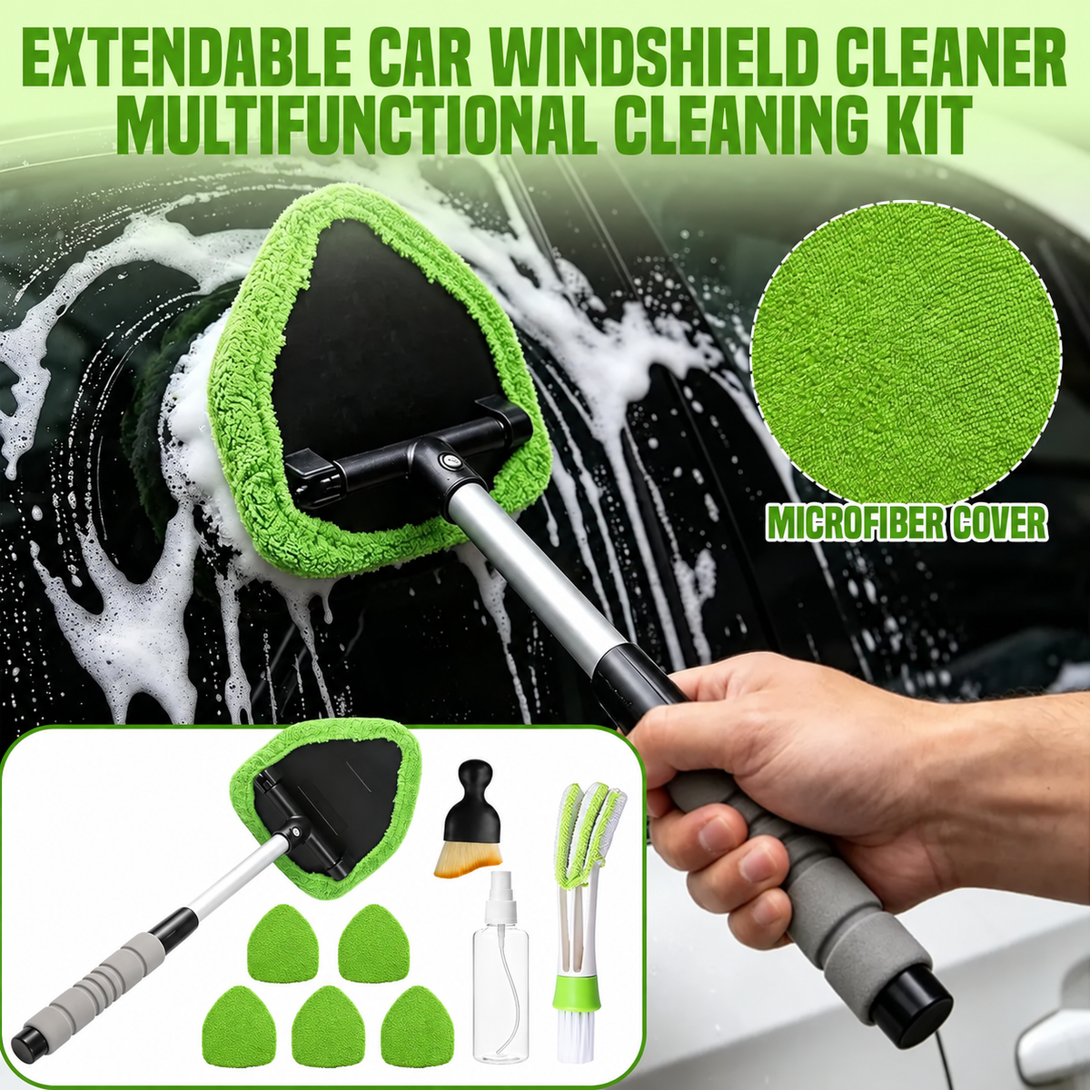 🚗9 PCS Car Window Cleaning Tool Kit - Easy Reach for Interior Glass