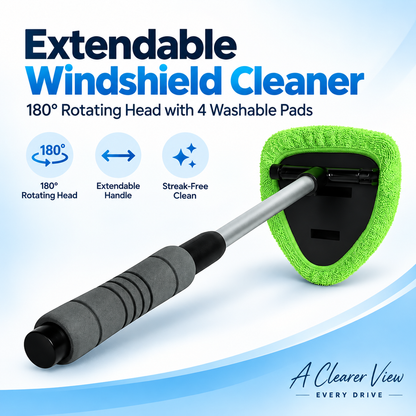 🚗 Extendable Windshield Cleaner – 180° Rotating Head & 4 Washable Pads