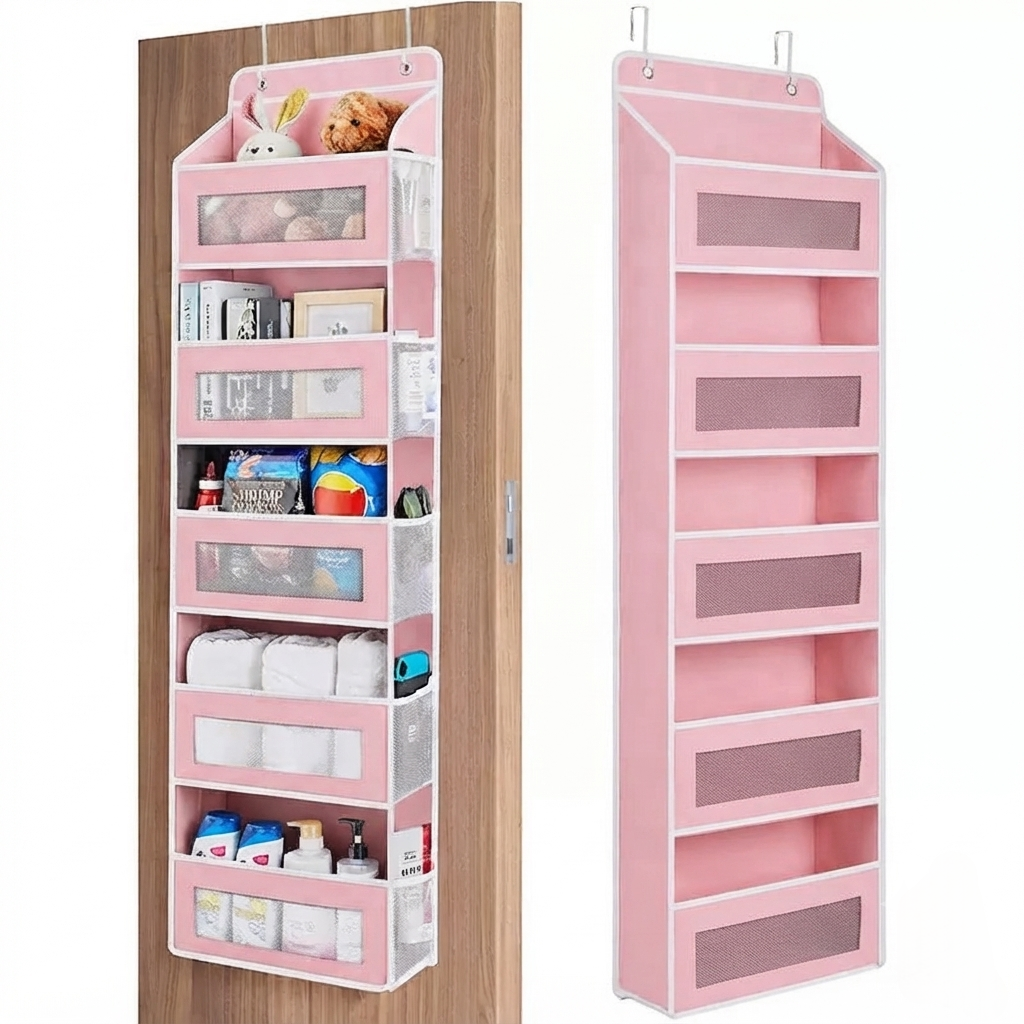 🚪 No-Sway Over-the-Door Storage Rack – 5 Deep Mesh Baskets, 44 lb Capacity