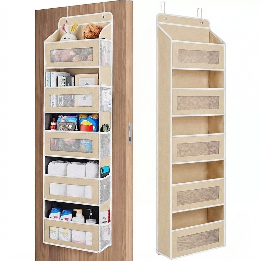 🚪 No-Sway Over-the-Door Storage Rack – 5 Deep Mesh Baskets, 44 lb Capacity