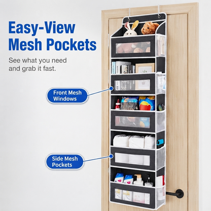 🚪 No-Sway Over-the-Door Storage Rack – 5 Deep Mesh Baskets, 44 lb Capacity