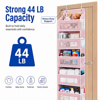 🚪 No-Sway Over-the-Door Storage Rack – 5 Deep Mesh Baskets, 44 lb Capacity