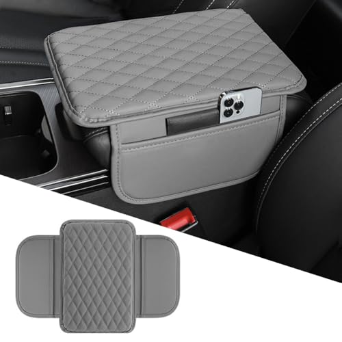🚗 Leather Console Armrest Cushion with Dual Storage Pockets – Universal Lid Protector & Car Organizer
