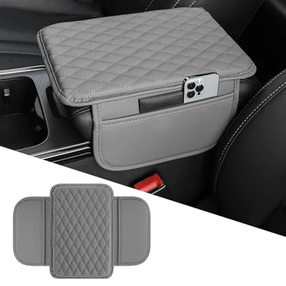 🚗 Leather Console Armrest Cushion with Dual Storage Pockets – Universal Lid Protector & Car Organizer