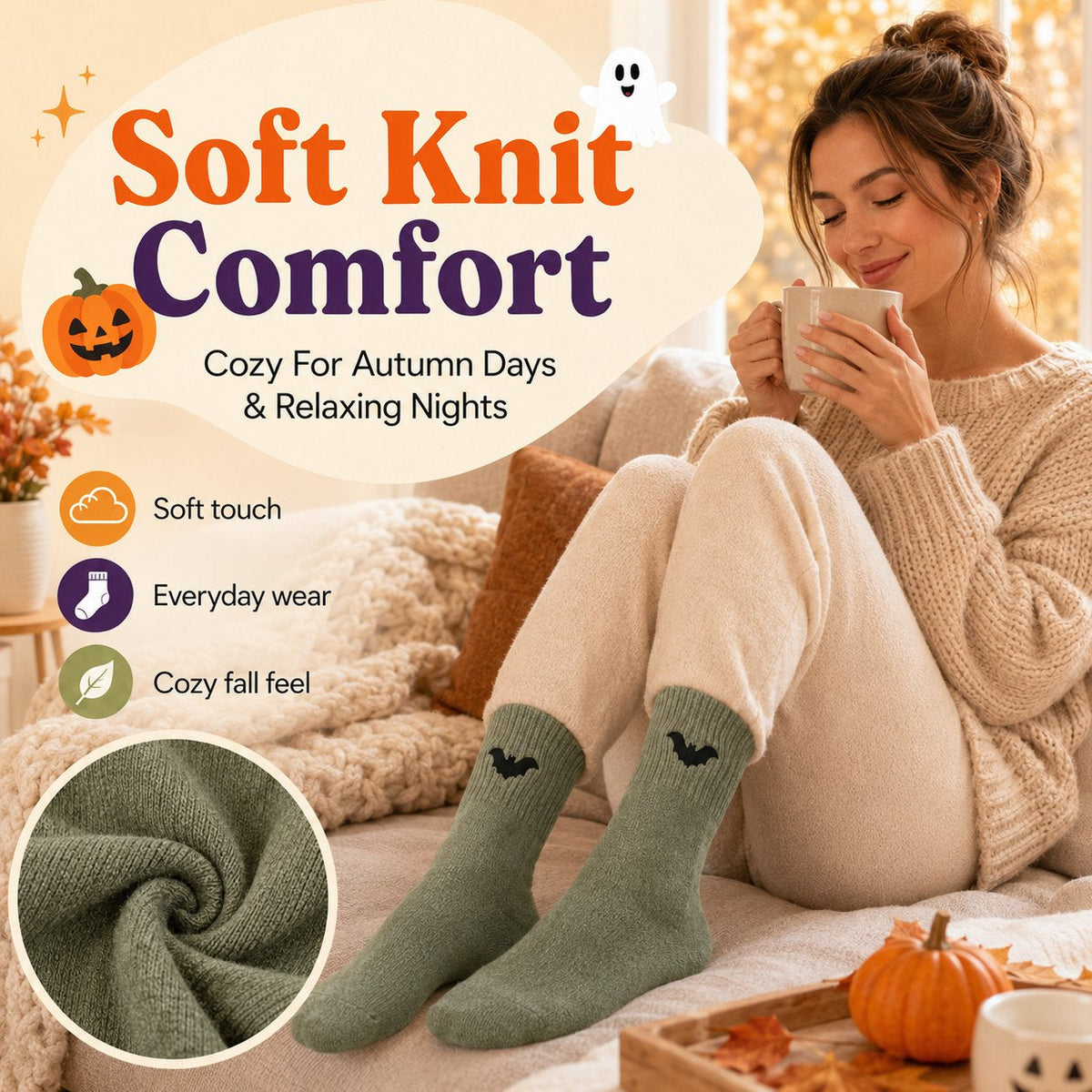 🎃🧦 Halloween Embroidered Crew Socks – Spooky Style from Heel to Toe