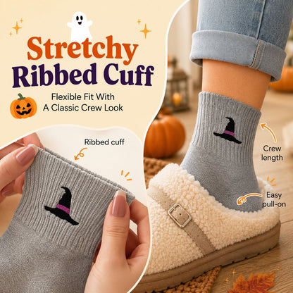 🎃🧦 Halloween Embroidered Crew Socks – Spooky Style from Heel to Toe