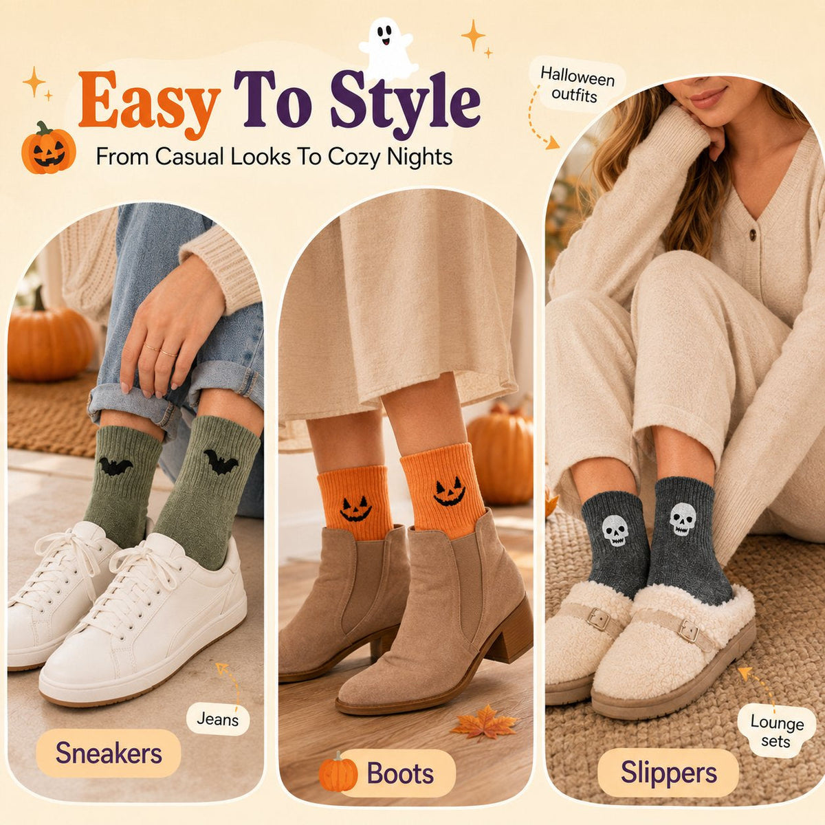 🎃🧦 Halloween Embroidered Crew Socks – Spooky Style from Heel to Toe