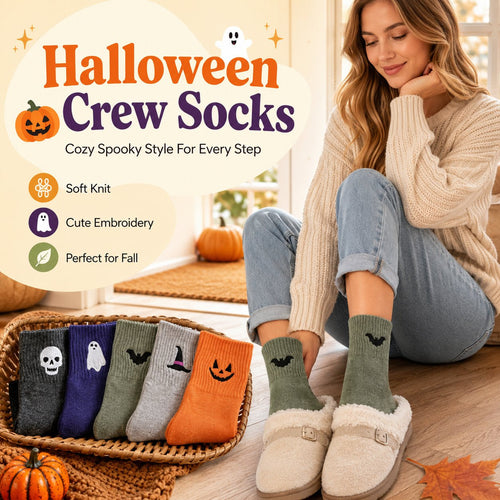 🎃🧦 Halloween Embroidered Crew Socks – Spooky Style from Heel to Toe