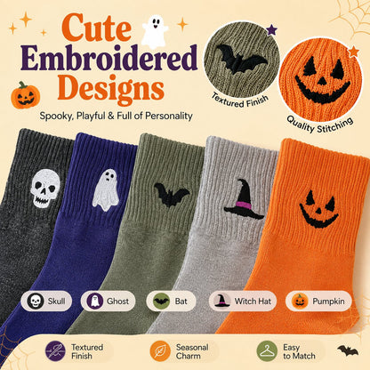 🎃🧦 Halloween Embroidered Crew Socks – Spooky Style from Heel to Toe