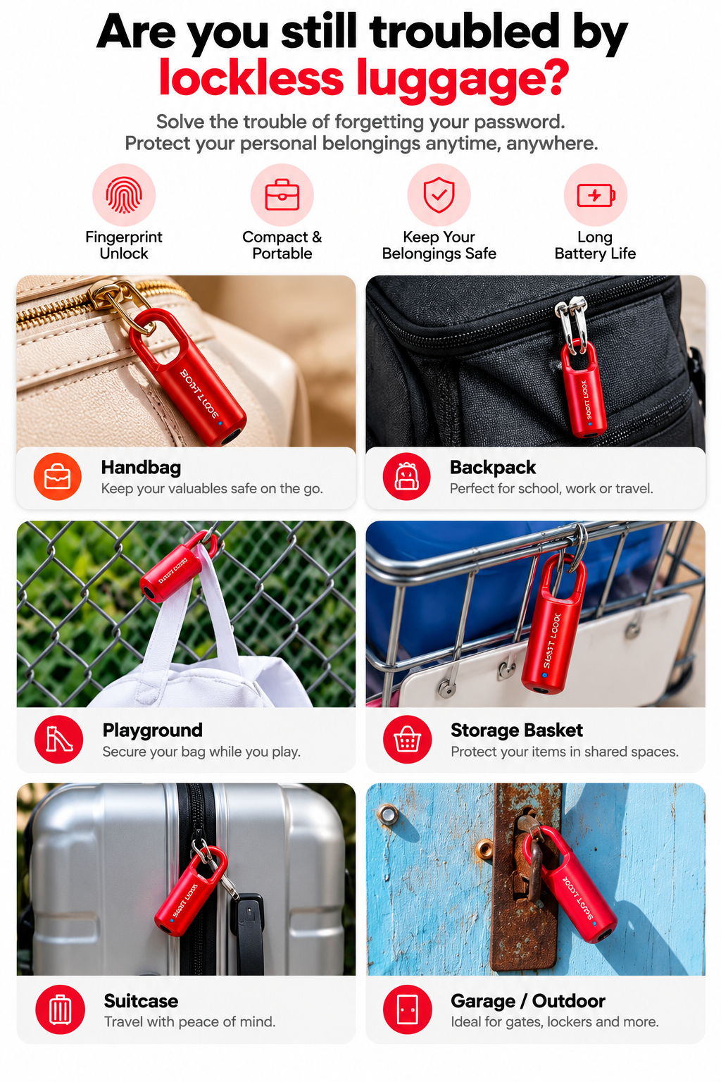 SMART LOOK rechargeable fingerprint padlock product view