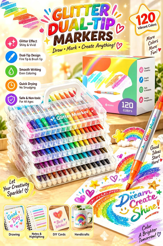 🎉🎁Magic Glitter Outline Markers✨Double-Ended Dual-Color Art Pens