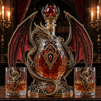 🐉 Imperial Crimson Western Dragon Decanter Set – Luxury 3D Crystal Whiskey Bottle with 2 Matching Glasses