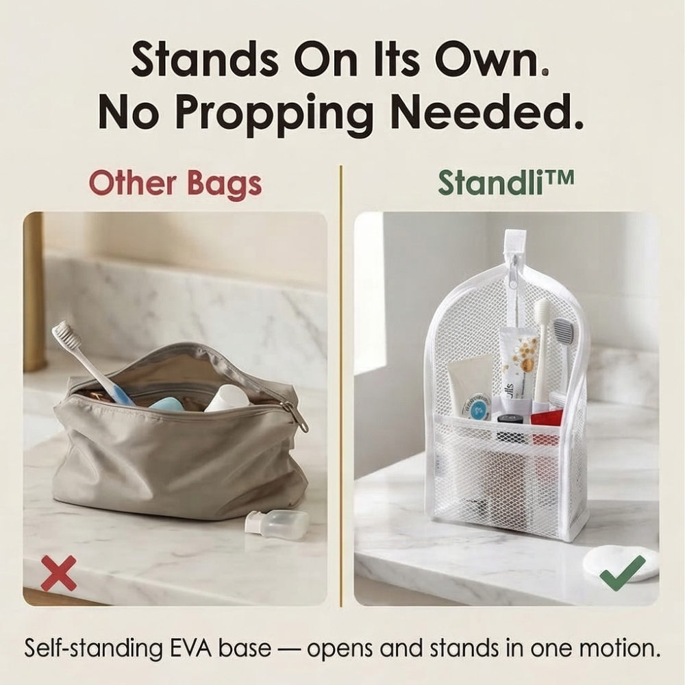 Self-Standing Travel Toiletry Pouch – Compact Organizer for Travel & Daily Essentials