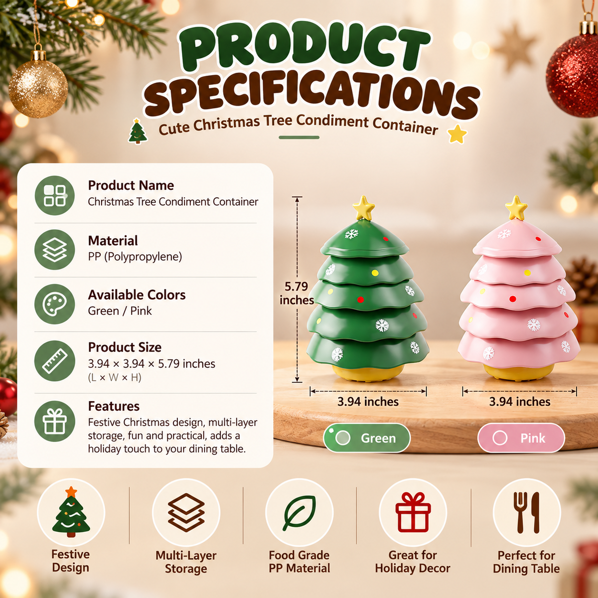 5-Layer Christmas Tree Serving Tray - Green