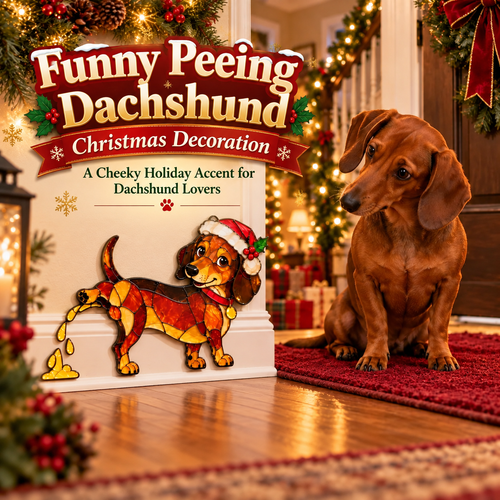 Funny Peeing Dachshund Christmas Decoration – Stained Glass-Style Sausage Dog Yard Art & Baseboard Decor