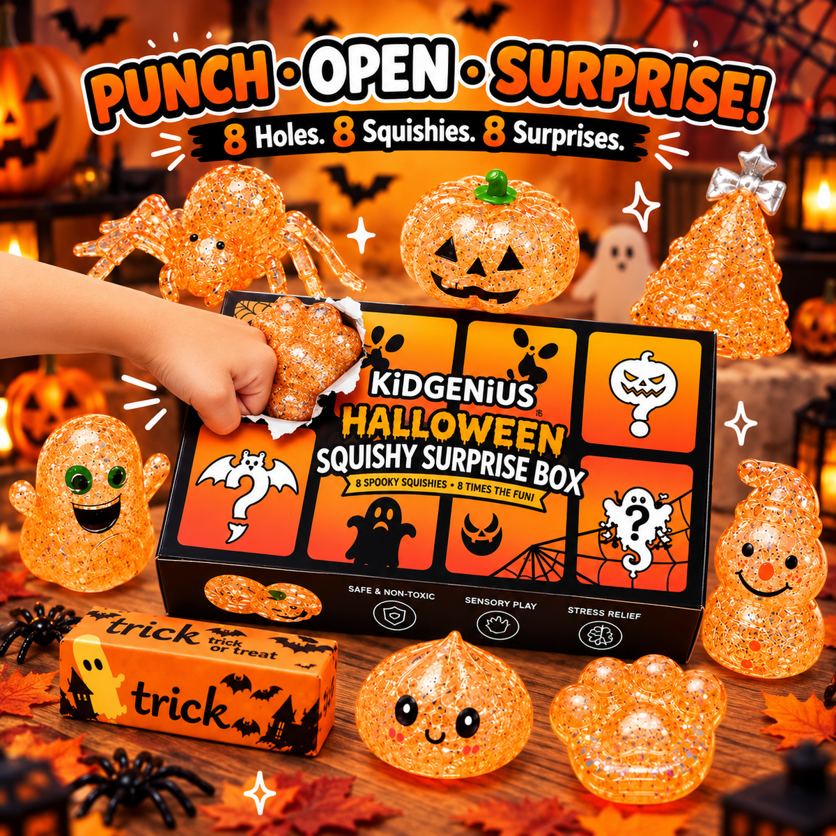 Pumpkin Glow orange squishies with their surprise box