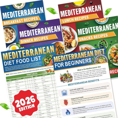 🥗 Mediterranean Meal Prep Starter Kit – 6-Piece Portion Set with 4-Week Guide & 80 Delicious Recipes 🍋