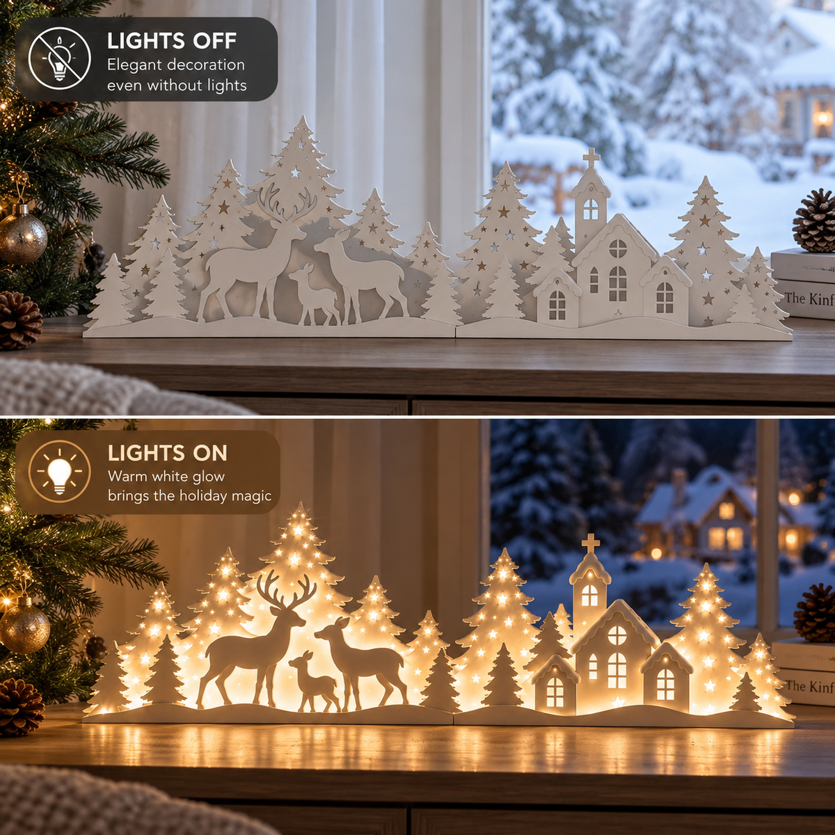 🎄 Lighted Christmas Deer & Village Window Decor – Festive Glow