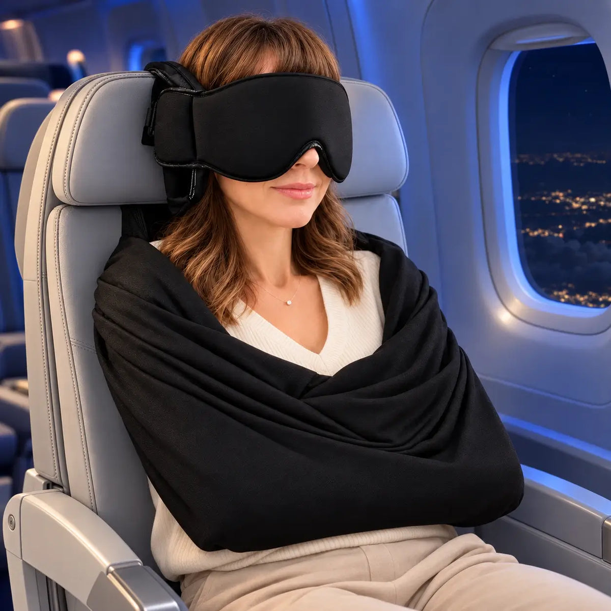 ✈️ 3-in-1 Airplane Sleep Kit – Pillow, Eye Mask & Body Sling