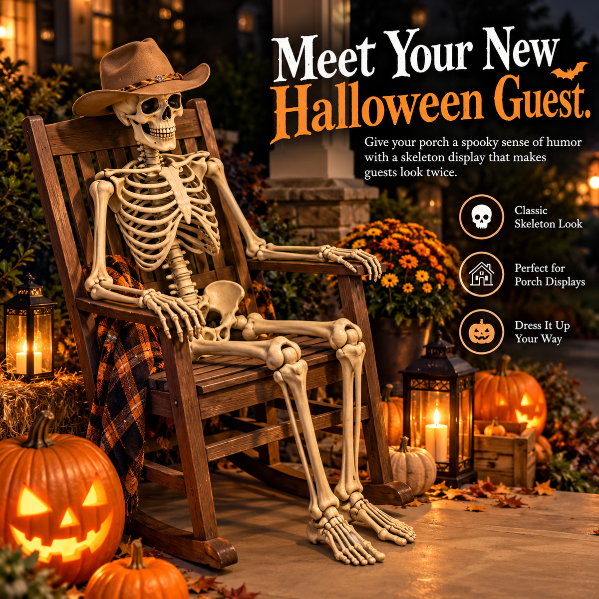 🔥 Halloween Skeleton Decoration – Spooky & Funny Porch Display
