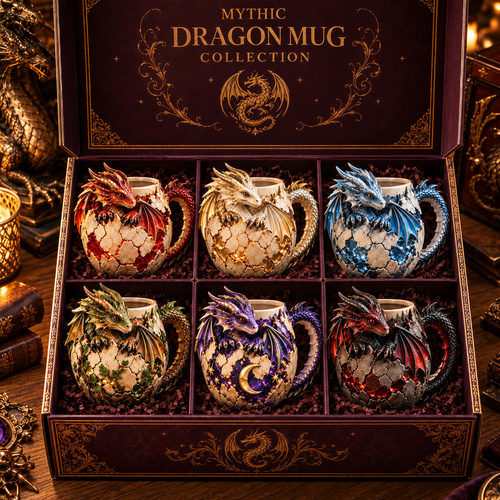 🐉✨ Dragonbound Realms™ Sculpted Dragon Mug Collection | 6 Fantasy Realm Designs with Raised 3D Dragon Details ☕