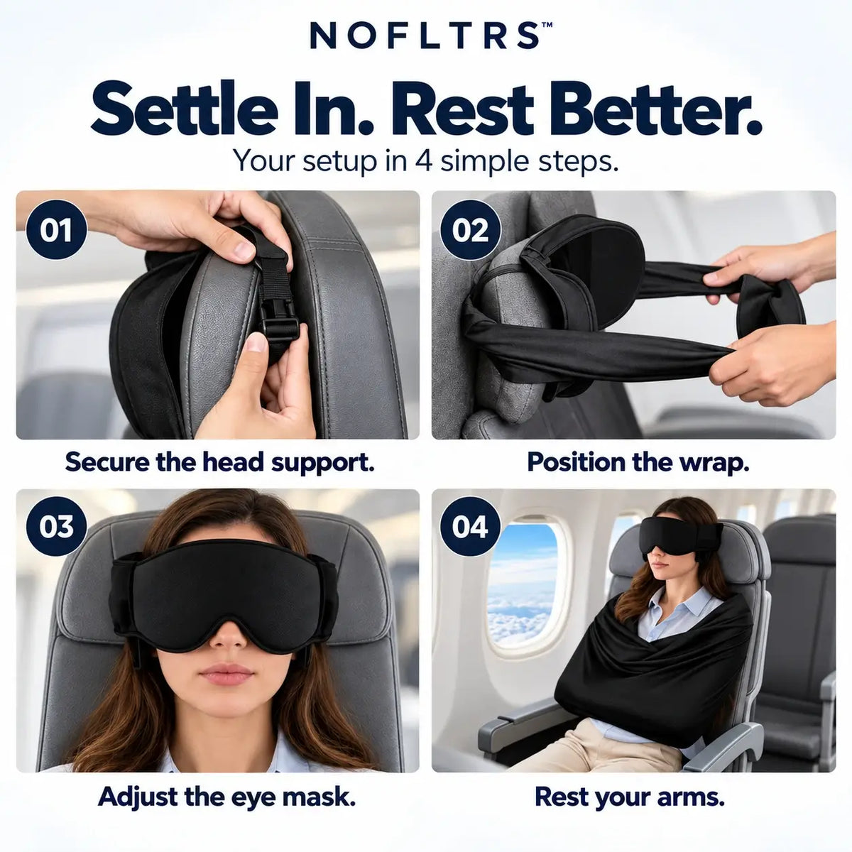 ✈️ 3-in-1 Airplane Sleep Kit – Pillow, Eye Mask & Body Sling