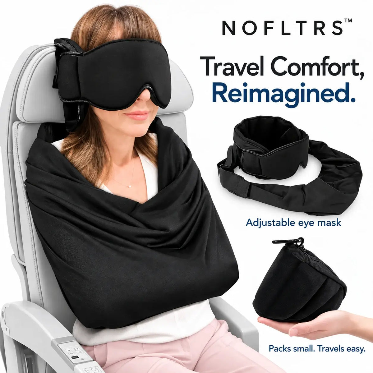 ✈️ 3-in-1 Airplane Sleep Kit – Pillow, Eye Mask & Body Sling