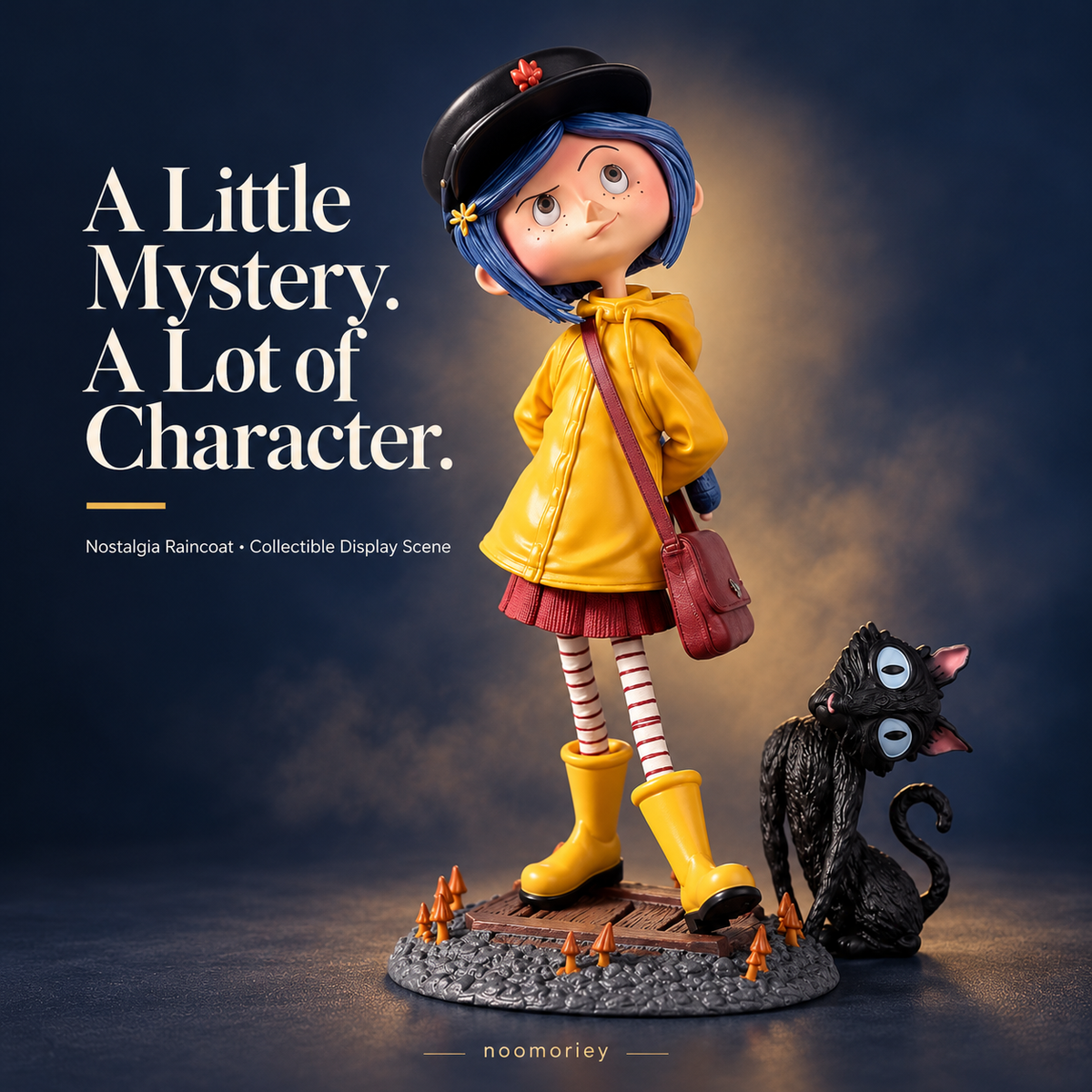 💛 A Little Mystery, A Lot of Charm – Raincoat Girl & Black Cat Collectible Figurine for Halloween & Year-Round Display 🐈‍⬛