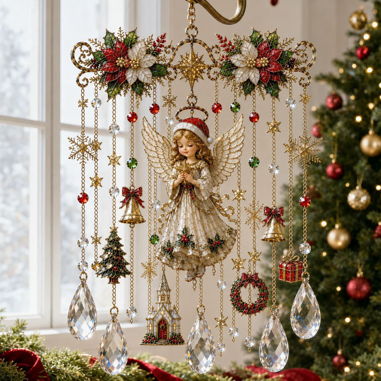 🔥🦌🎄 Handmade Christmas Acrylic Window Hanging ✨ Festive Home Decor Ornament