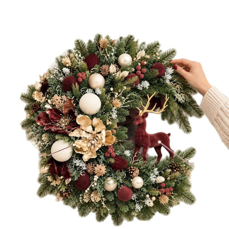 Old-World Yuletide Door Wreath 🎄 Velvet Reindeer with Heirloom Florals