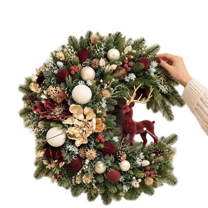 Old-World Yuletide Door Wreath 🎄 Velvet Reindeer with Heirloom Florals