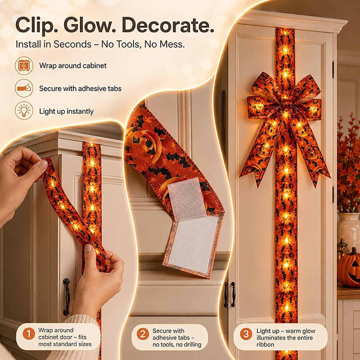 🎃Halloween LED Light‑Up Bow | Spooky Festive Decor 🎇