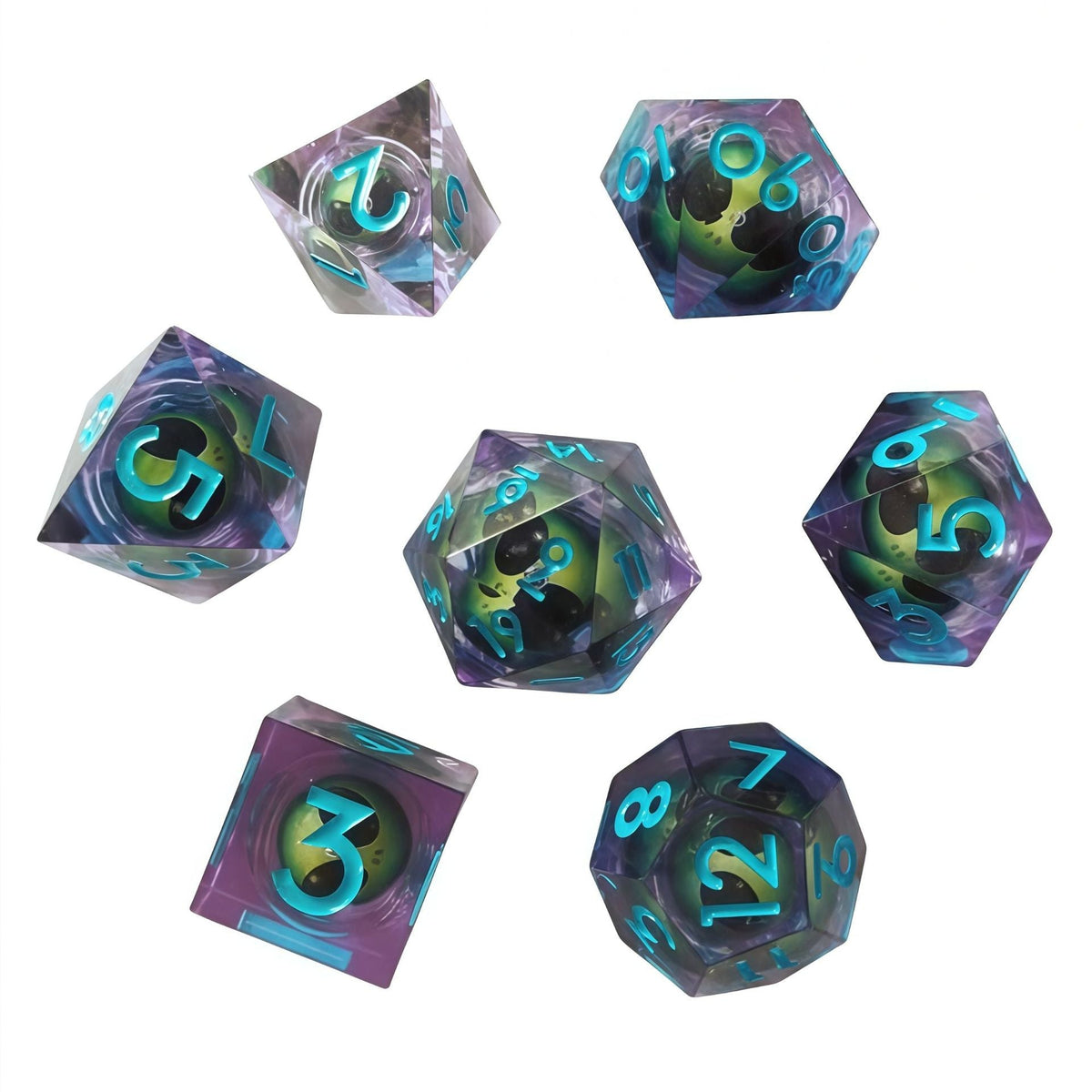 🎲Rotating Eye DND Dice Set – 7-Piece Liquid Core Polyhedral Dice