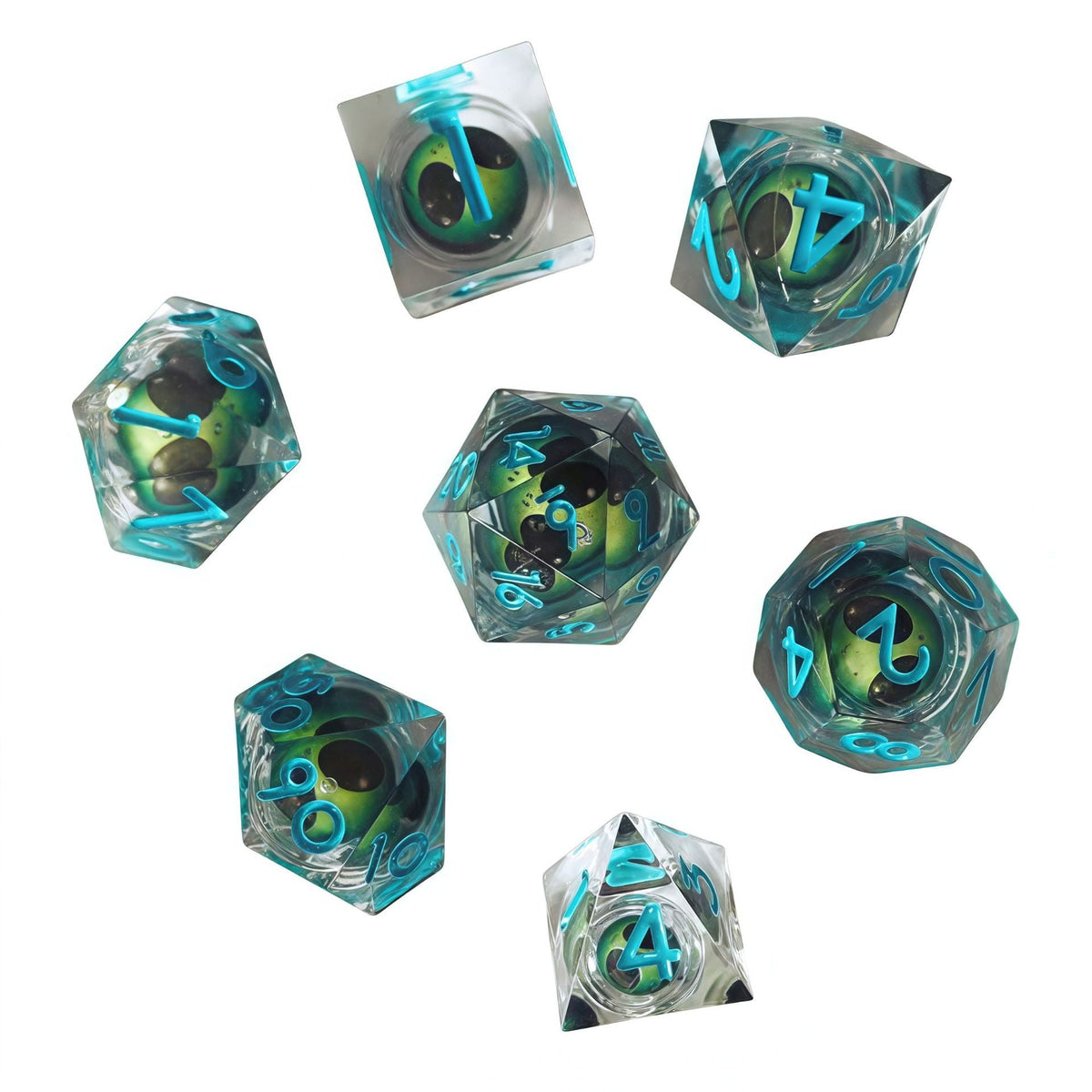 🎲Rotating Eye DND Dice Set – 7-Piece Liquid Core Polyhedral Dice