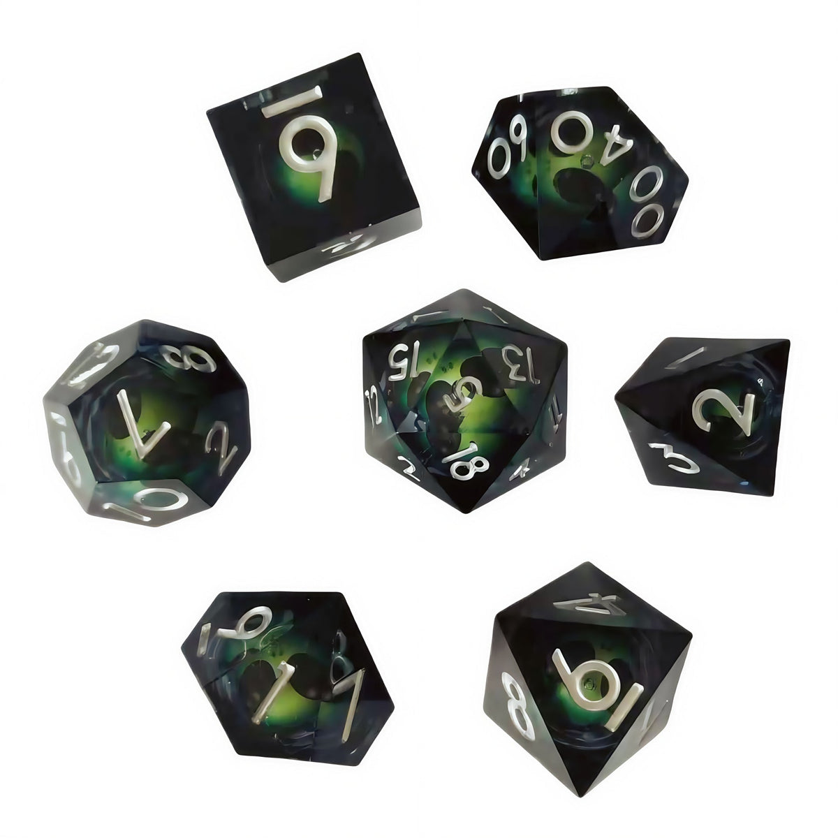 🎲Rotating Eye DND Dice Set – 7-Piece Liquid Core Polyhedral Dice