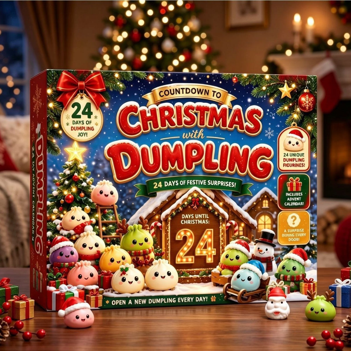 🥟24-Day Holiday Countdown Box with Cute Dumpling Squishies 🎄