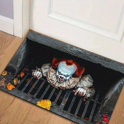 🎃 Spooky Halloween Entryway Mat with 3D Skull and Creepy Clown Design 👻