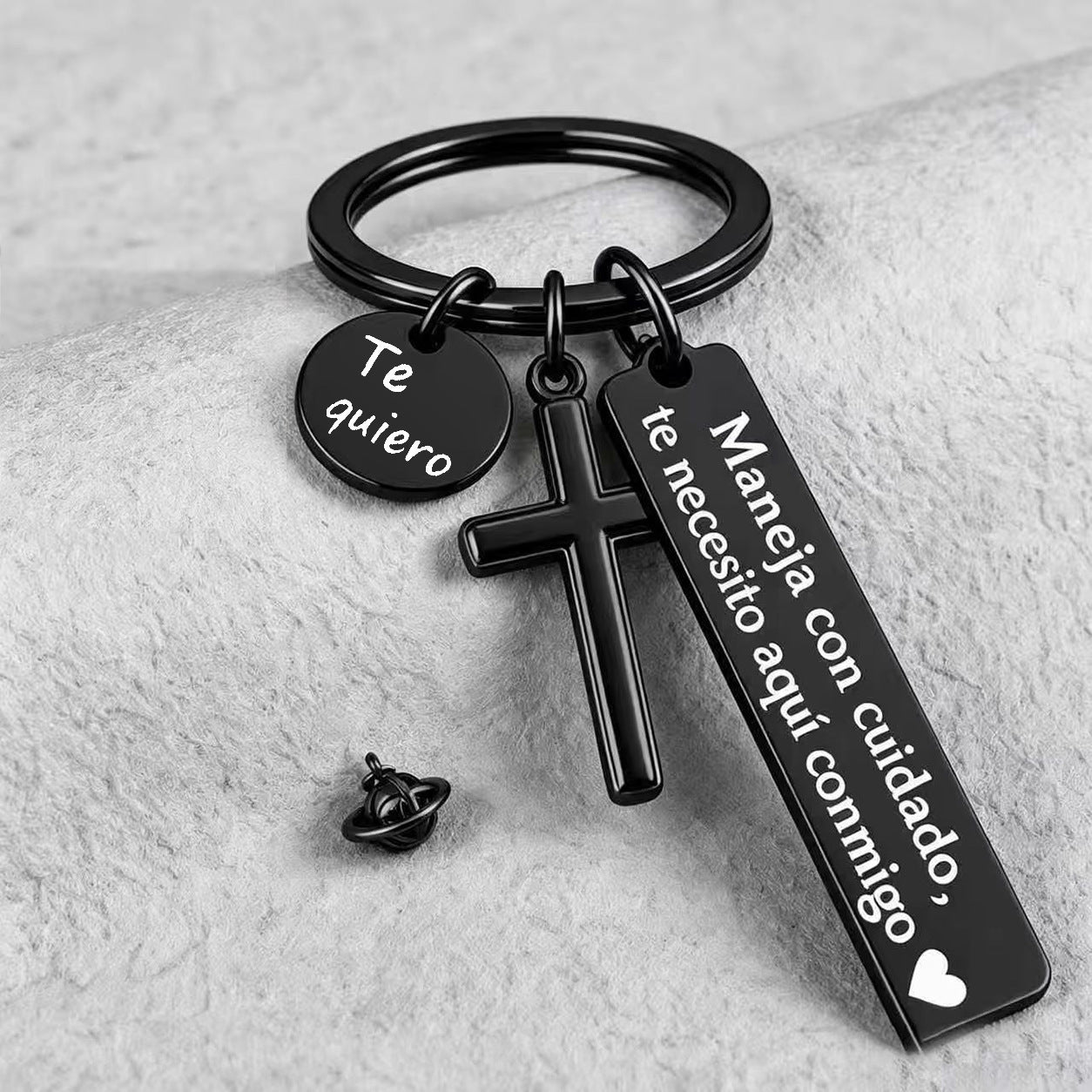 Cross Keychain with "I Love You" Charm | Romantic Drive Safe Gift