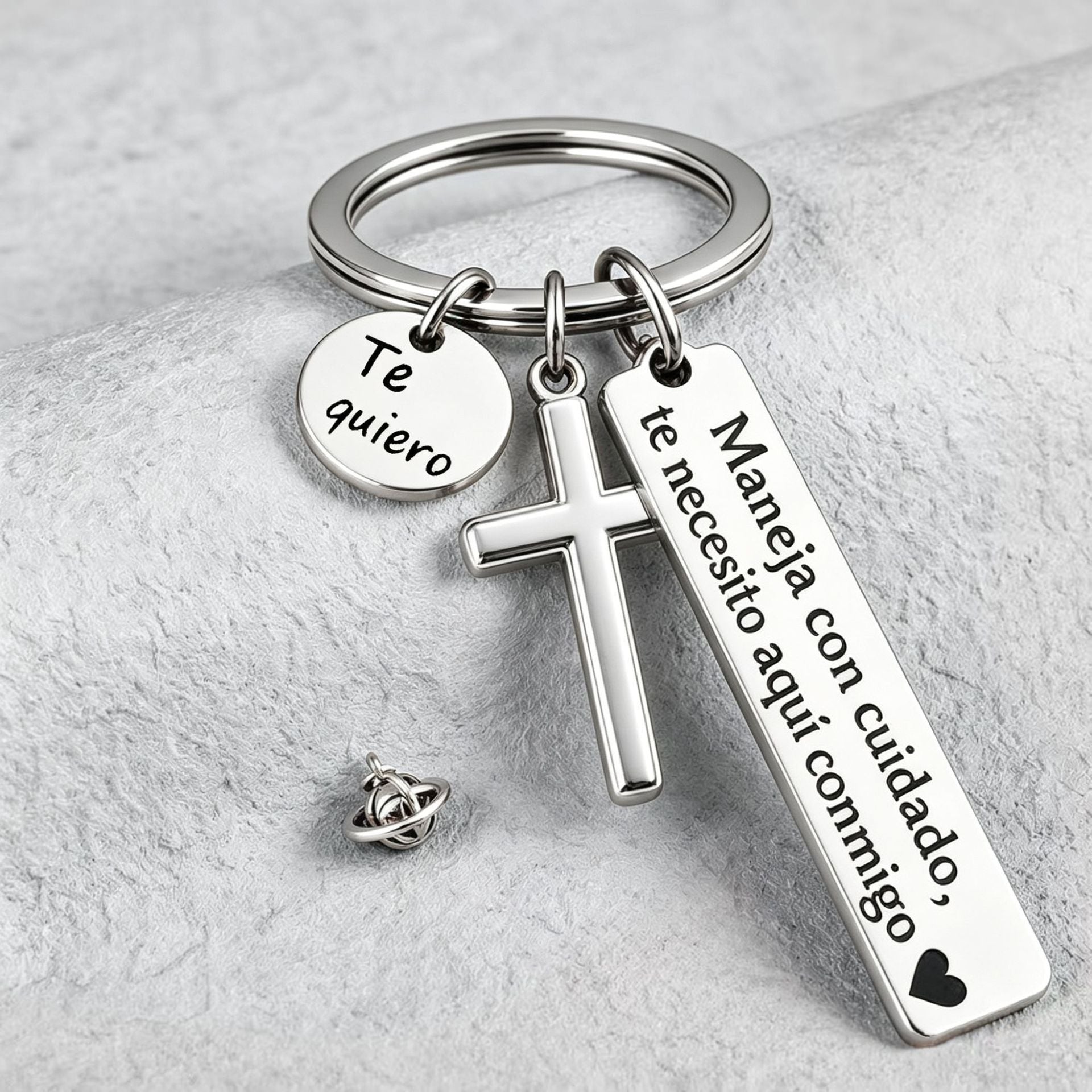 Cross Keychain with "I Love You" Charm | Romantic Drive Safe Gift