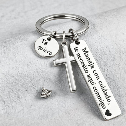 Cross Keychain with "I Love You" Charm | Romantic Drive Safe Gift