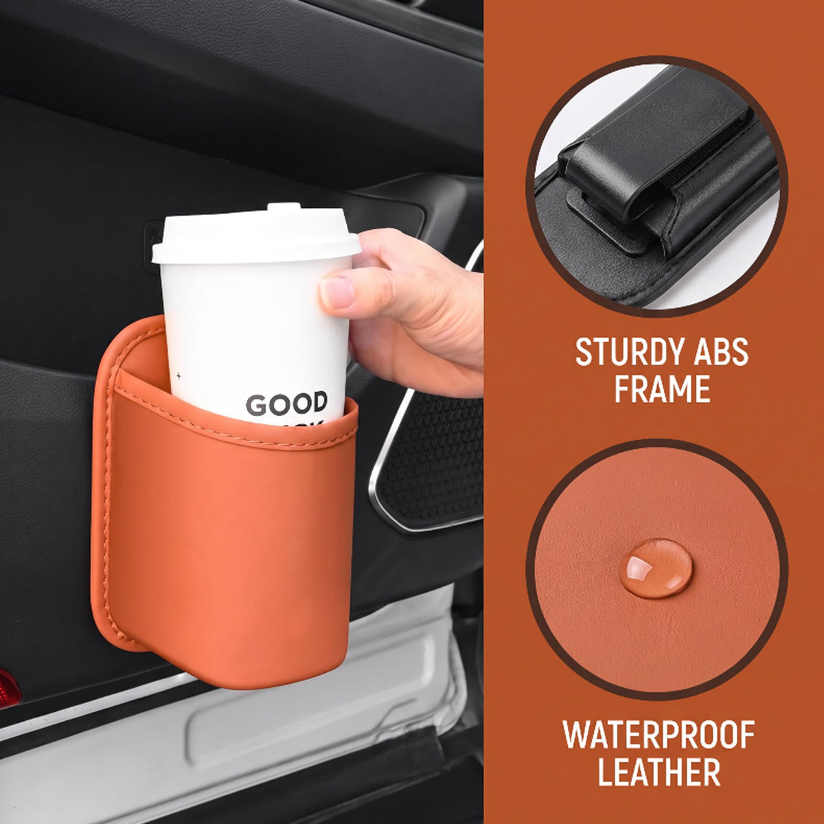 2-Pack Leather Car Cup Holders 🚗 – Clip-On Drink & Phone Organizers