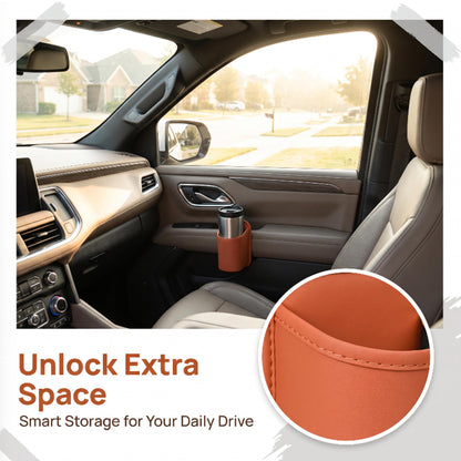 2-Pack Leather Car Cup Holders 🚗 – Clip-On Drink & Phone Organizers