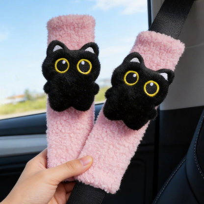 2-Pack Midnight Kitty Seat Belt Cushions 🐈‍⬛ Soft Universal Shoulder Comfort Covers for Cars